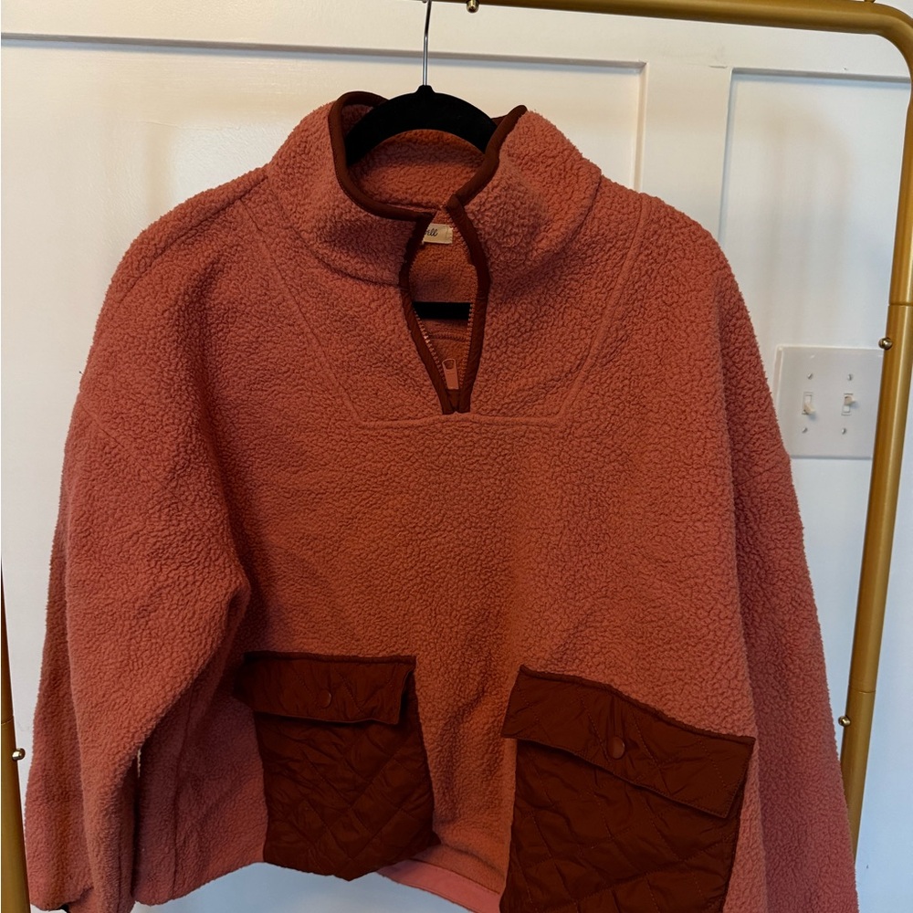 Cozy Pink Sherpa Pullover with Pockets